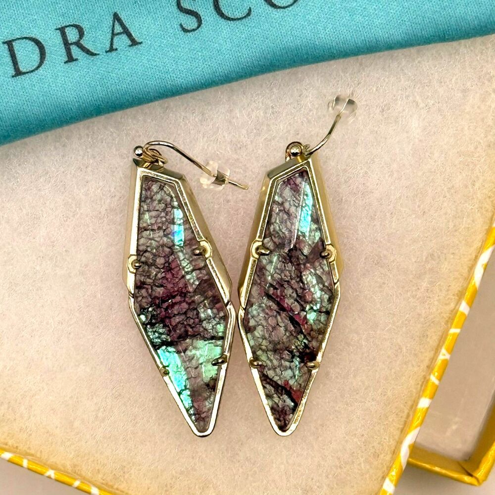 Kendra Scott Bexley Earrings Navy Crackle Illusion Gold Drop Dangle - Like New